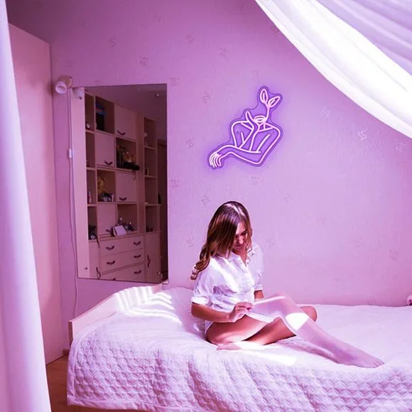 Neon Purple Self Love Woman Girl Plant Body Positivity Light Room Wall Decor